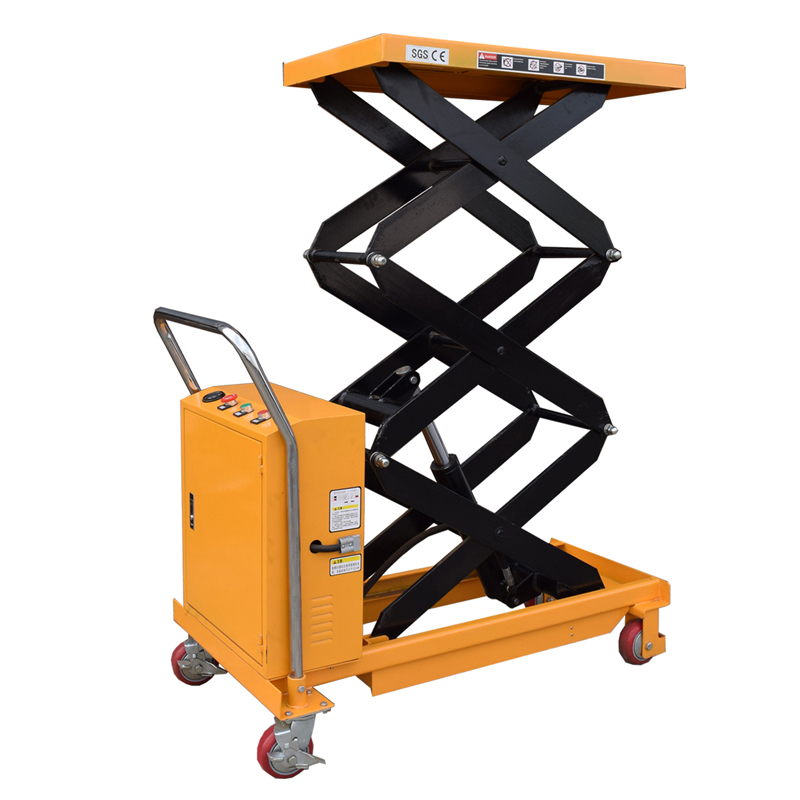 Electric Double Scissor Lift Table Portable Hydraulic Guardrail Trolley CE 