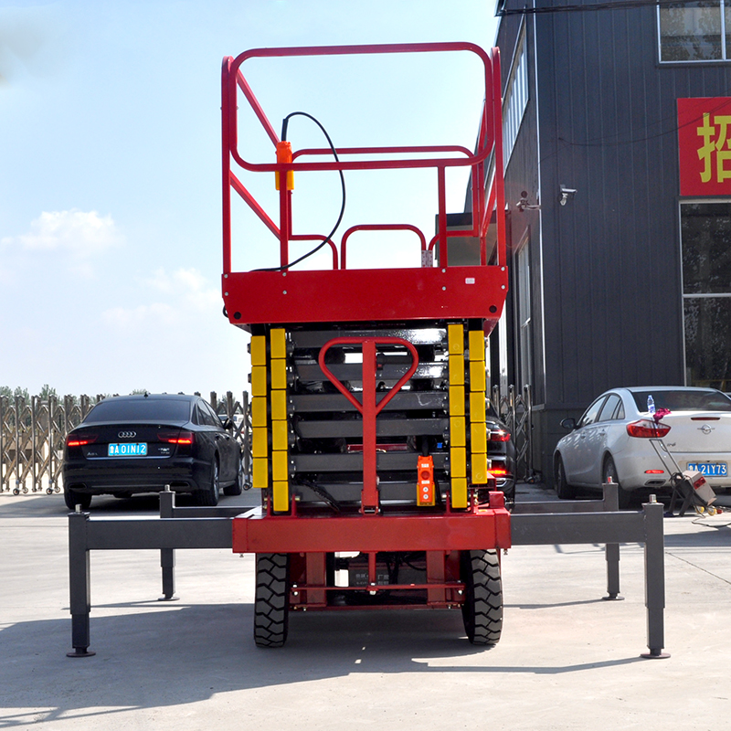 El elevador de tijera de plataforma de trabajo elevada hidráulica se utiliza para la construcción de edificios, mantenimiento de alumbrado público y otros trabajos aéreos.